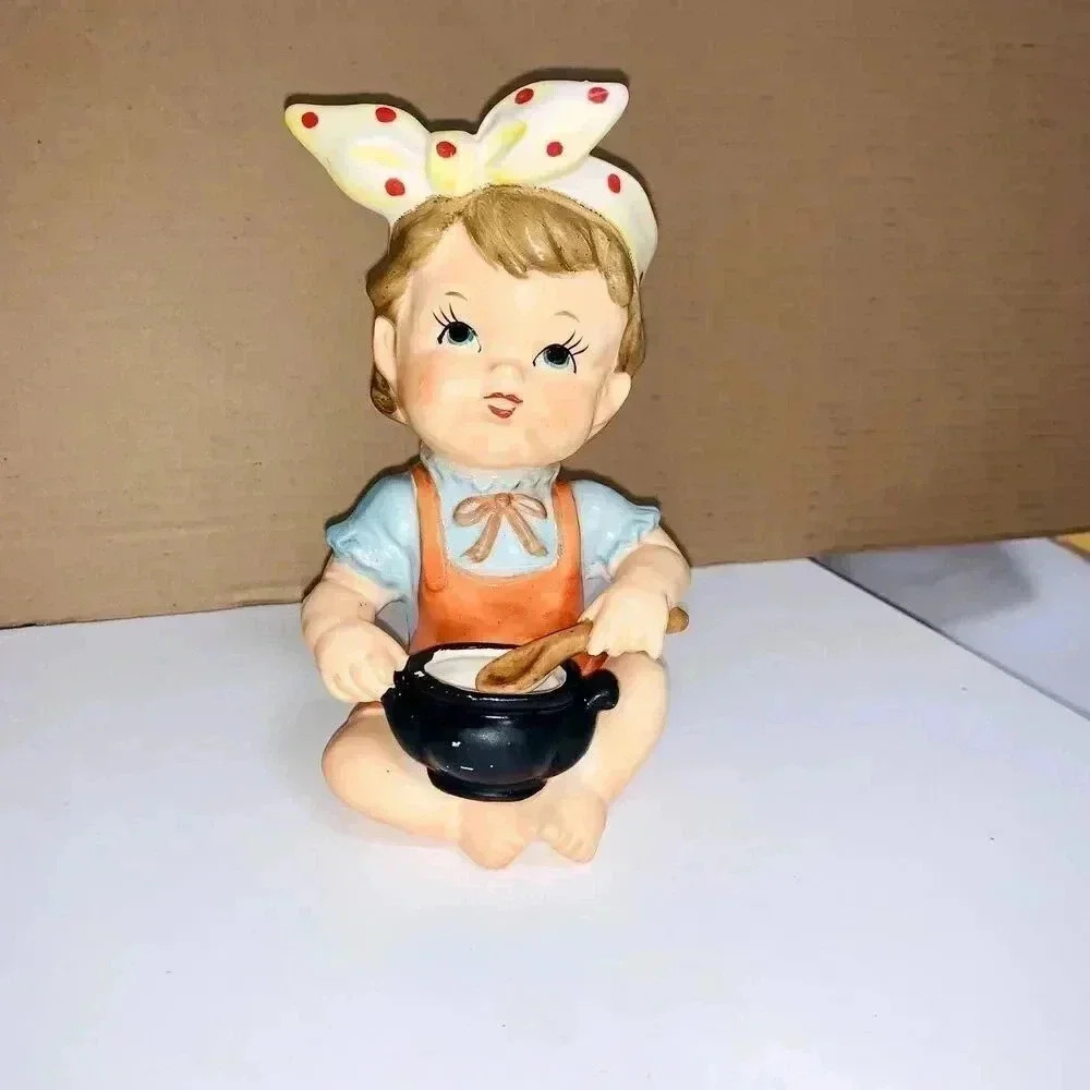 Original Arnart Creation Child Chef With Spoon Stirring Pot Vintage Japan